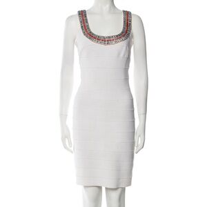 Carmen Marc Valvo White Embellished Sheath Cocktail Dress women’s mini dress M